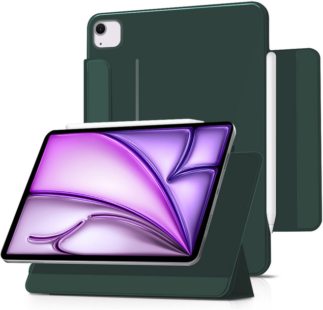 더조은셀러 폴리오 3단 분리 마그네틱 스탠드 아이패드 케이스, 다크 그린, 1개