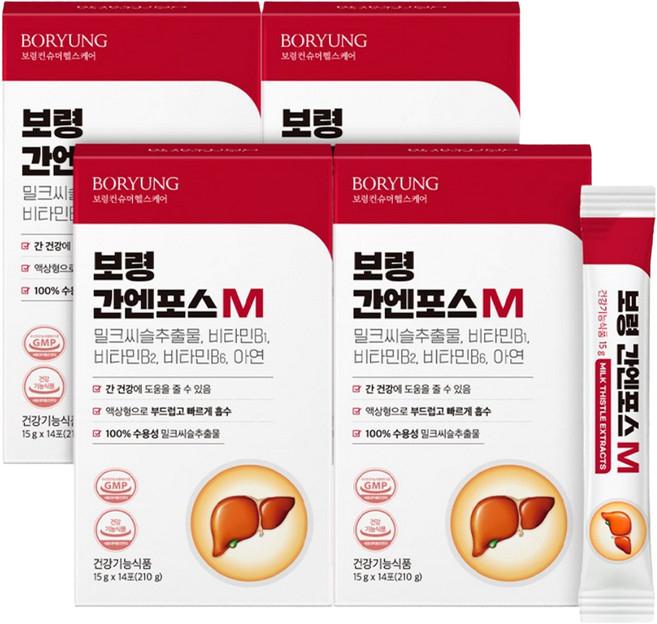 보령 간엔포스M 액상 밀크씨슬 간건강 실리마린 14p, 4개, 210g