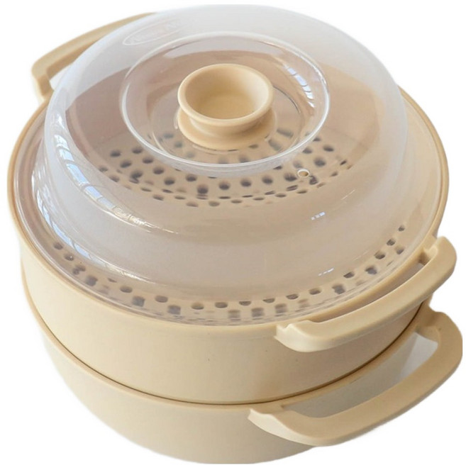 이로홈 국산 듀얼핸들 전자레인지 찜기 용기 라면용기 & 스팀찜기 듀얼핸들 중형, 아이보리, 1개