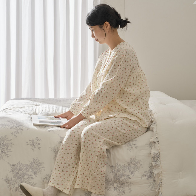 모던하우스 여성용 L 이중직 거즈 면 파자마 세트