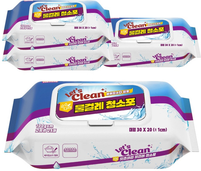 렛츠클린 고평량 100gsm 물걸레 청소포, 4개