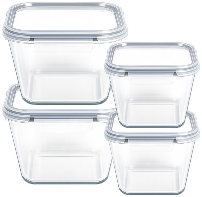 발룬피니 내열강화유리 밀폐용기 세트, 1세트, 920ml (2p) + 2L(2p)