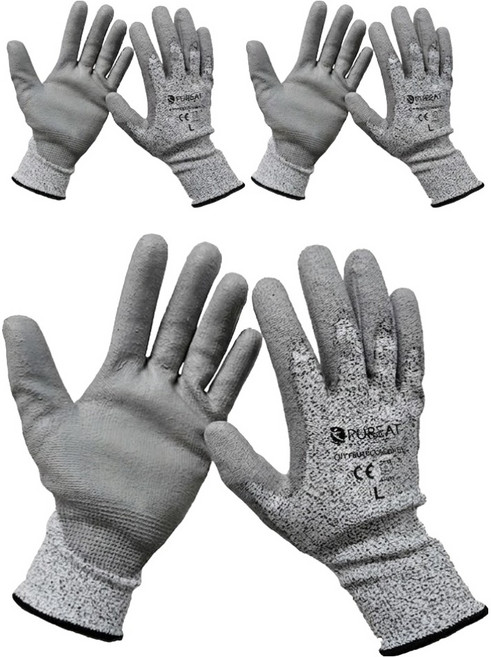 퓨리트 컷프로텍트 다목적 안전 작업장갑 양손착용 세트 L, 그레이, 3세트