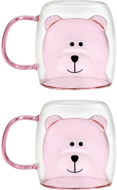라임올리브 곰돌이 컬러 이중머그컵 250ml, 로즈핑크, 2개