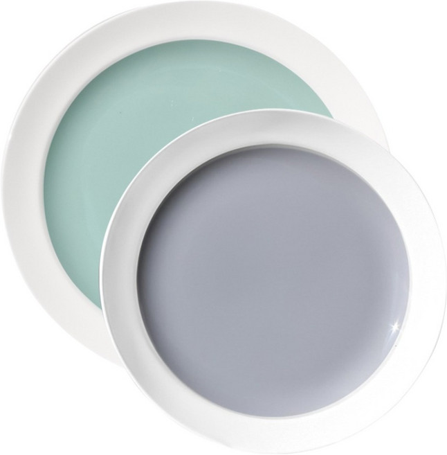 한국도자기 본차이나 쿠잉 원형 접시 그릇 2종 세트, 그레이, 그린, 1세트, 지름 16.5cm x 높이 1.5cm + 지름 21.5cm x 높이 1.6cm
