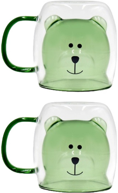 라임올리브 곰돌이 컬러 이중머그컵 250ml, 라이트그린, 2개