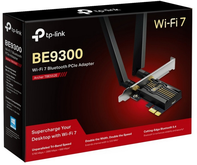tp-link BE9300 Wi-Fi 7 + 藍牙 5.4 PCI-e 無線網卡, 1個, Archer TBE552E
