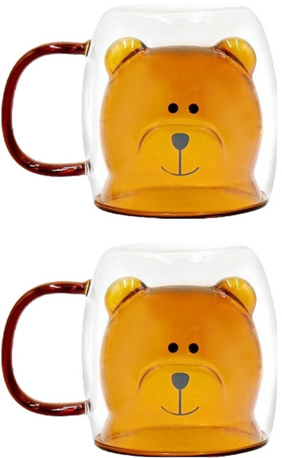 라임올리브 곰돌이 컬러 이중머그컵 250ml, 앰버브라운, 2개