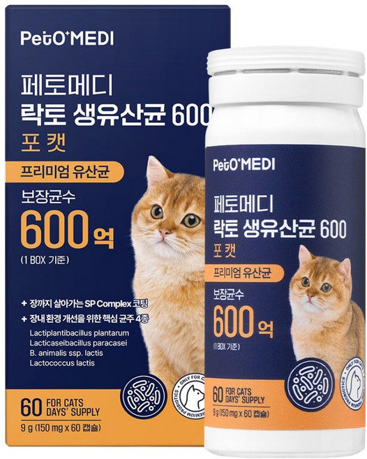 페토메디 락토 600 포 캣 영양제, 60정, 장건강/유산균, 1개