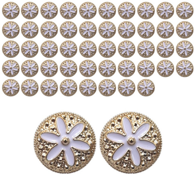 코오미 플라워 장식 의류 부자재 단추 21mm 6W0058, 50개, 화이트