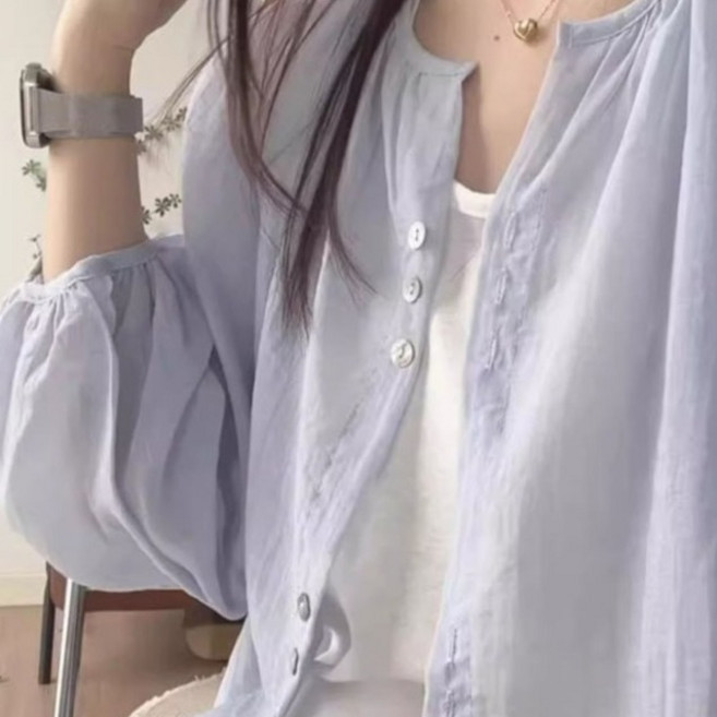 I CAN SIMPLE 女款夏季外搭亨利領鈕扣夏季襯衫