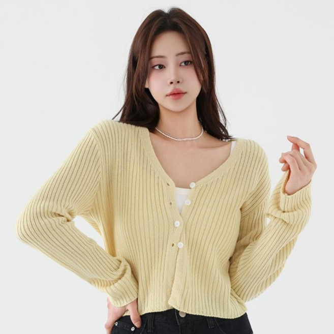 피핀 여성용 골지 세미 크롭 가디건 #22684