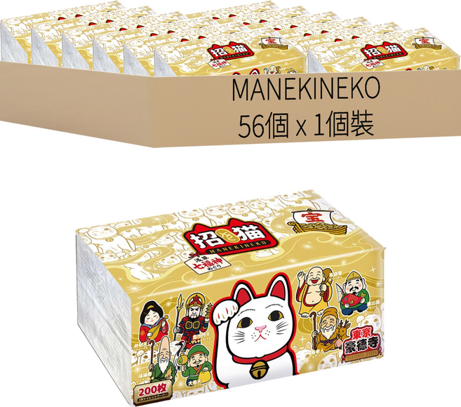 Gotokuji Tokyo 東京豪德寺 招財貓金運厚柔衛生紙 淺草七福神聯名款 200張, 56個, 1個裝