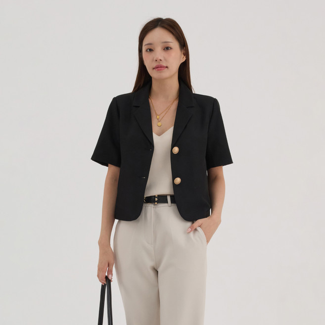 Elsso 女款經典金色鈕扣短袖夾克