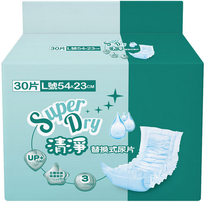 Super Dry 清淨 黏貼型替換式尿片, L(54 x 23cm), 1個, 30片