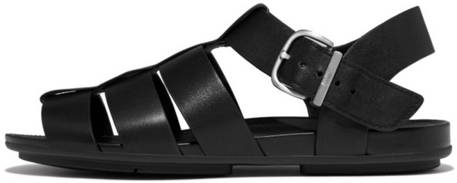 fitflop 女款皮革 Dynamikuush Gracie 漁夫涼鞋, 黑色, 245