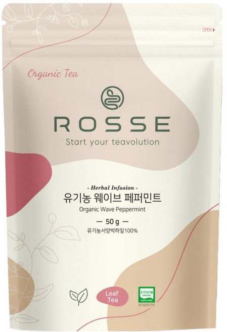 로쎄 유기농 웨이브 페퍼민트 티 리필용 파우치, 50g, 1개입, 1개