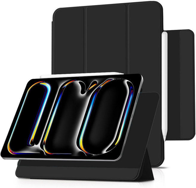 더조은셀러 아이패드 폴리오 2단 분리 마그네틱 스탠드 케이스, 블랙, 1개