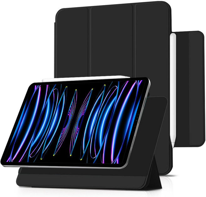 더조은셀러 아이패드 폴리오 2단 분리 마그네틱 스탠드 케이스, 블랙, 1개
