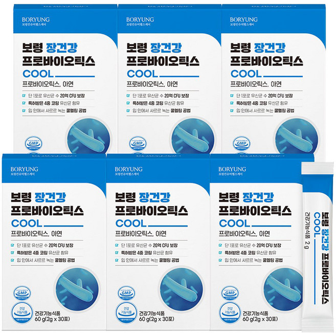 보령 장건강 프로바이오틱스 쿨 유산균 30p, 60g, 6개