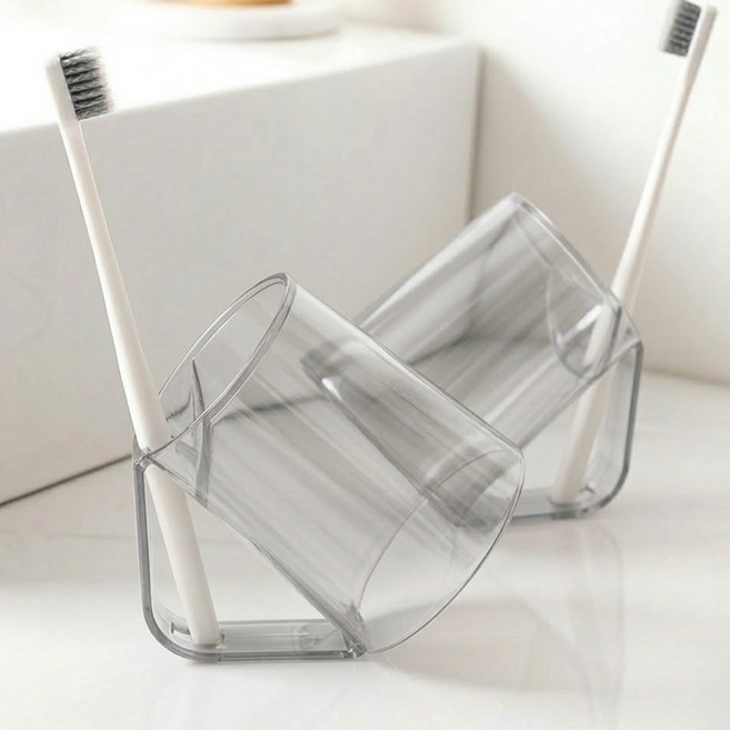 굿무드 거꾸로 물빠짐 칫솔꽂이 양치컵, 01 투명, 2개