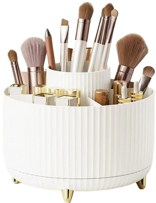 딜리 회전식 360도 립스틱 브러쉬 수납 화장품 정리대, 화이트, 1개