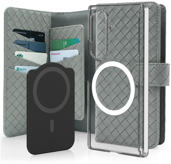 엑씨 위브 마그네틱 액정 긁힘방지 지갑 가죽 다이어리 + 맥세이프 호환 휴대폰 케이스 세트