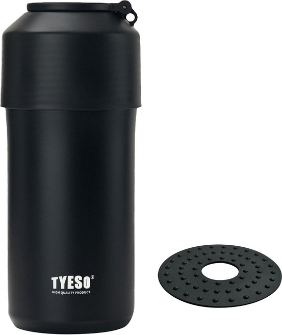 TYESO 泰碩 寶特瓶保冷瓶 大(直徑9 x 23cm) 附矽膠墊, 深液黑, 1個, 900ml