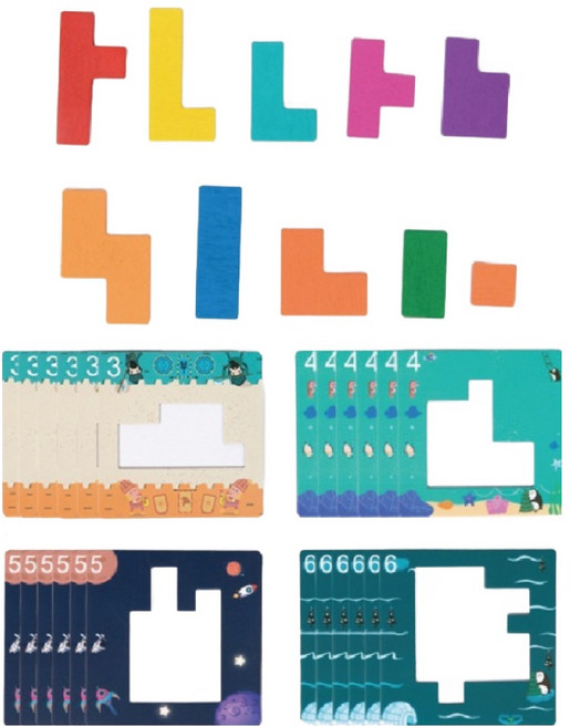 브레인키즐 한글판 원목 테트리스 블럭채우기 보드게임 세트, 1세트