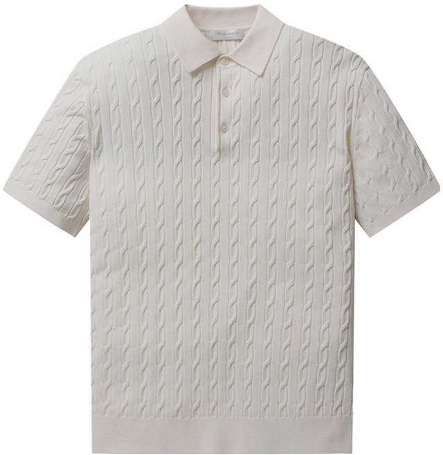 폴햄 남성용 카라넥 케이블 반팔 니트