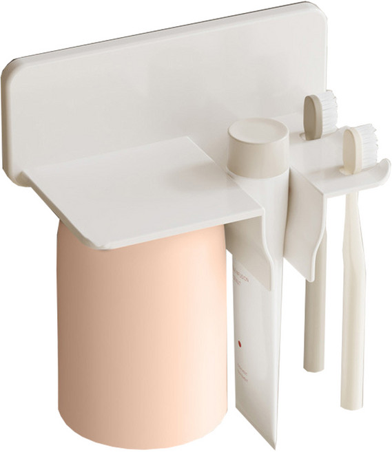 코지웰 자석 양치컵 + 다용도 욕실 수납 거치대 세트, 핑크, 1세트