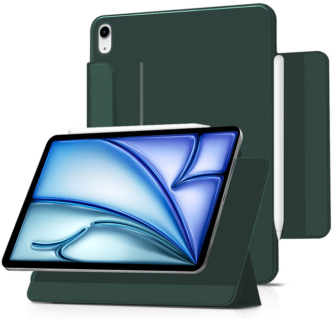 더조은셀러 아이패드 폴리오 3단 분리 마그네틱 스탠드 케이스, 다크그린, 1개