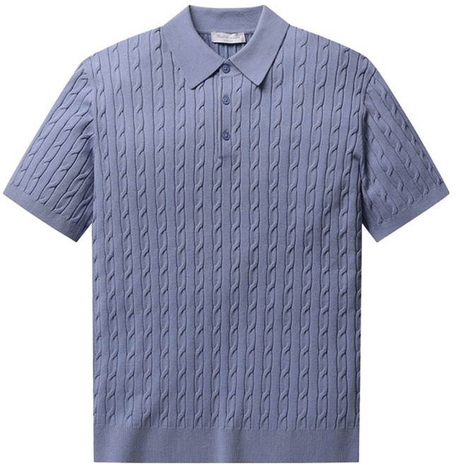 폴햄 남성용 카라넥 케이블 반팔 니트