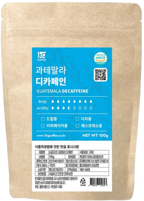 일킬로커피 싱글오리진 과테말라 디카페인 소용량 원두, 100g, 1개, 홀빈(분쇄안함)