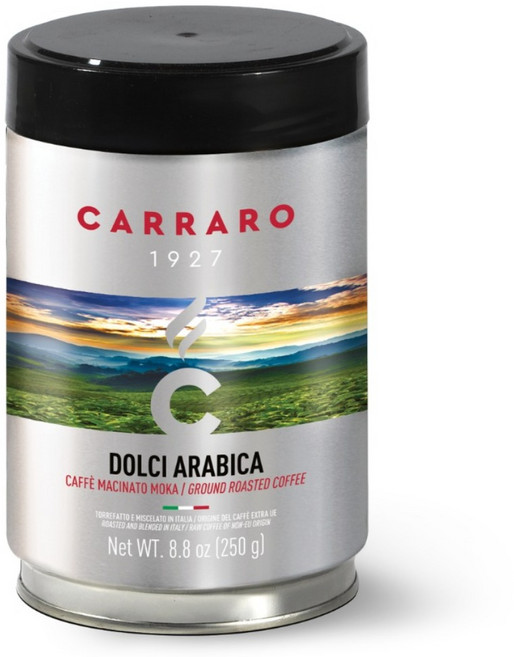 CARRARO 義大利 DOLCI 罐裝研磨咖啡粉 100%阿拉比卡 酸度低 雨林認證, 250g, 1個, 滴濾式咖啡機（中研磨）