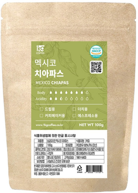 일킬로커피 싱글오리진 멕시코 치아파스 소용량 원두, 100g, 1개, 홀빈(분쇄안함)