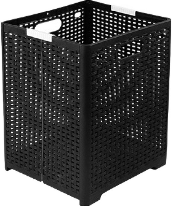 파라다이소 모던 라탄 패턴 폴딩 런드리 바스켓, 블랙