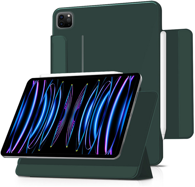 더조은셀러 태블릿PC 폴리오 3단 분리 마그네틱 스탠드 케이스, 다크그린, 1개