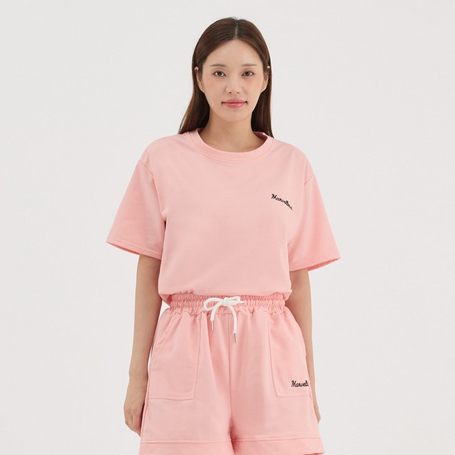 엘쏘 여성용 파스텔 루즈핏 반팔 밴딩 숏팬츠 상하의 세트
