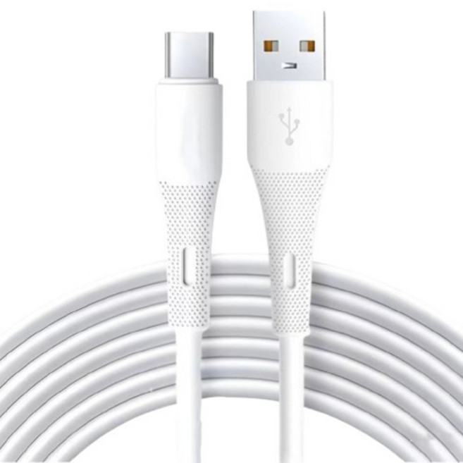 럭키차지 A타입-C타입 심플 컬러풀 꺾임방지캡 그립좋은 충전케이블, 화이트, 1개, 2m