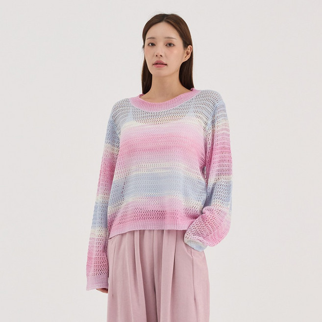 엘쏘 여성용 트로피컬 그라데이션 메쉬 그물 루즈핏 니트