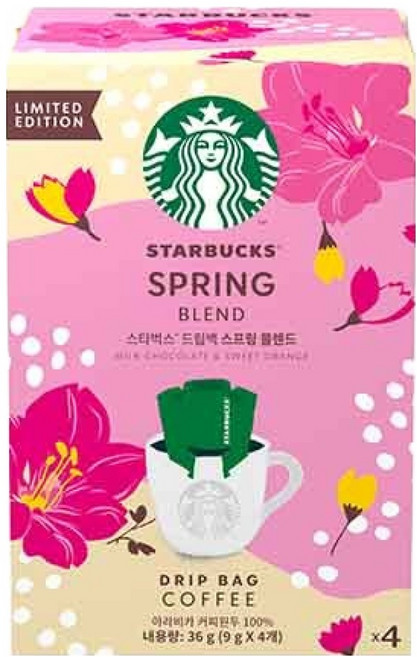 STARBUCKS 星巴克 濾掛咖啡 春季綜合, 4入, 1個, 9g
