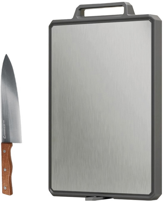 벨로비 더블사이드 스테인레스 304 양면도마 + 사펠리 식도 세트, 1세트, 도마 + 식도