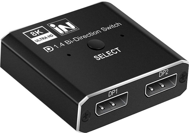 인네트워크 8K UHD 지원 디스플레이포트 DP Ver1.4 2:1 양방향 선택기, IN-DP8KSW21, 1개