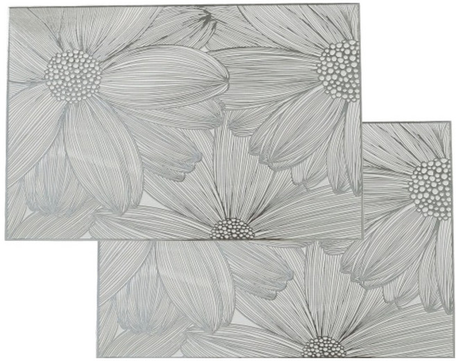 아메리칸로드 유럽풍 빅플라워 PVC 테이블매트 HR2740, 실버, 2개, 45 x 30 cm
