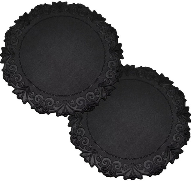 아메리칸로드 엔틱 패턴 원형 테이블 식탁매트 HR2743, 블랙, 2개, 38cm