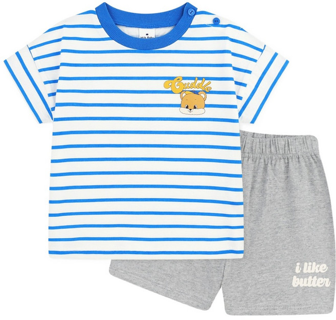 Milk Baby 新生兒 I LIKE BUTTER 條紋上下衣套裝