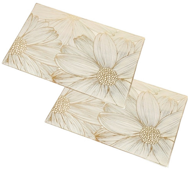 아메리칸로드 유럽풍 빅플라워 PVC 테이블매트 HR2740, 골드, 2개, 45 x 30 cm