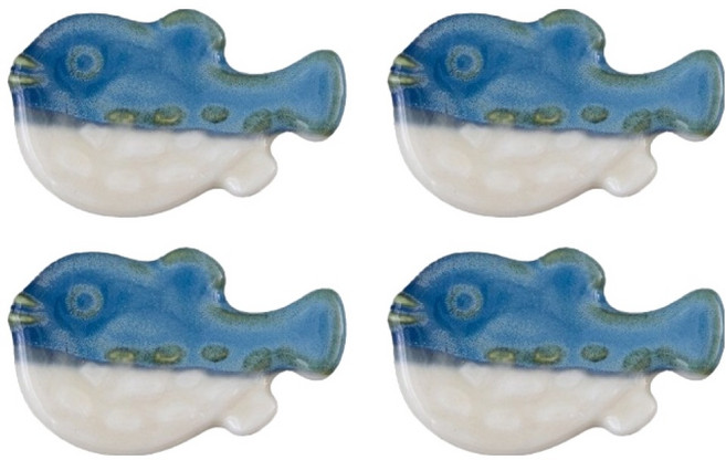 아메리칸로드 귀여운 모양 세라믹 테이블데코 수저받침대 복어 HR2751, 혼합색상, 4개