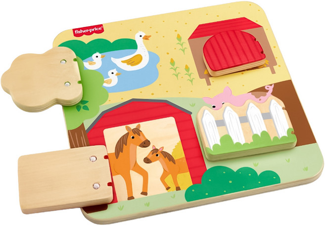 fisher-price 費雪 木製農場動物板, 混和顏色, 1個